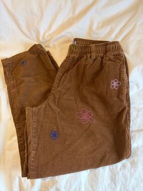 Urban Outfitters Brown Corduroy Wide Leg Pants with Floral Embroidery